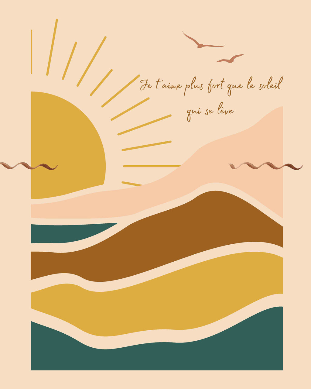AFFICHE JE T'AIME PLUS FORT QUE LE SOLEIL QUI SE LEVE HORIZON