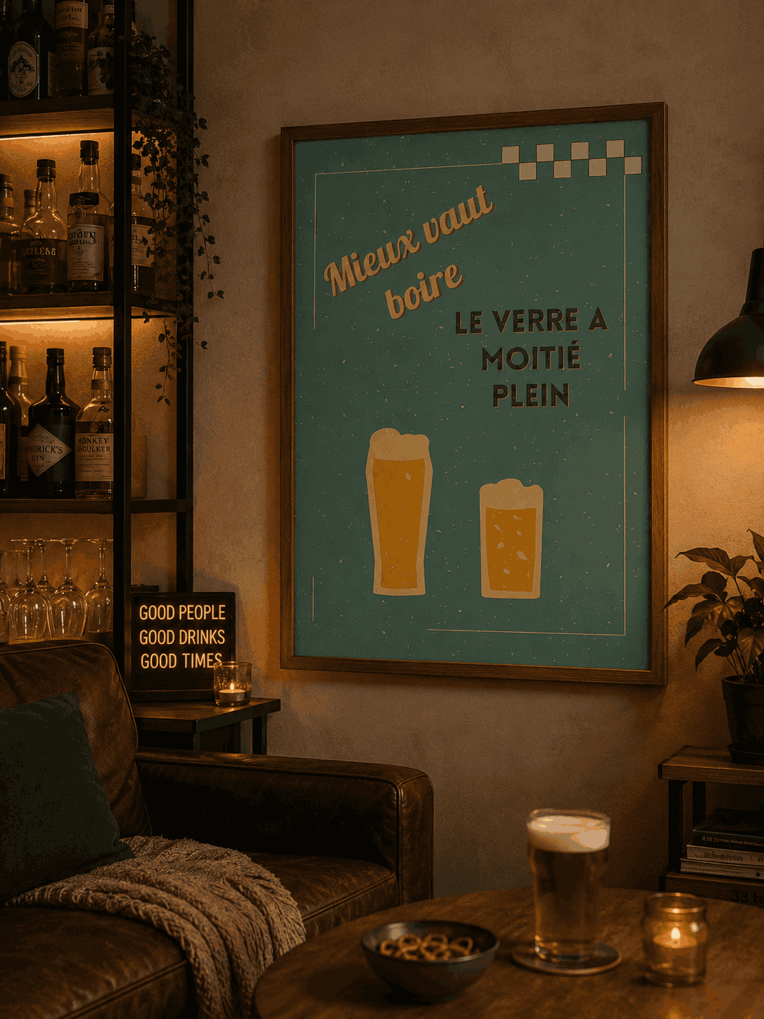 AFFICHE MIEUX VAUT BOIRE LE VERRE A MOITIE PLEIN