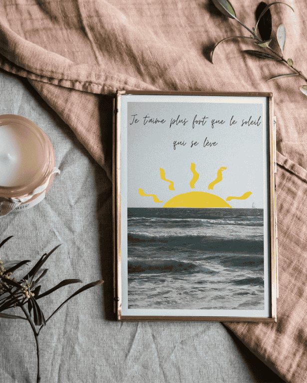 AFFICHE JE T'AIME PLUS FORT QUE LE SOLEIL QUI SE LEVE MER