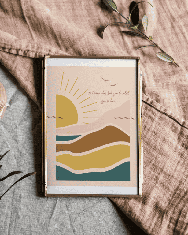 AFFICHE JE T'AIME PLUS FORT QUE LE SOLEIL QUI SE LEVE HORIZON